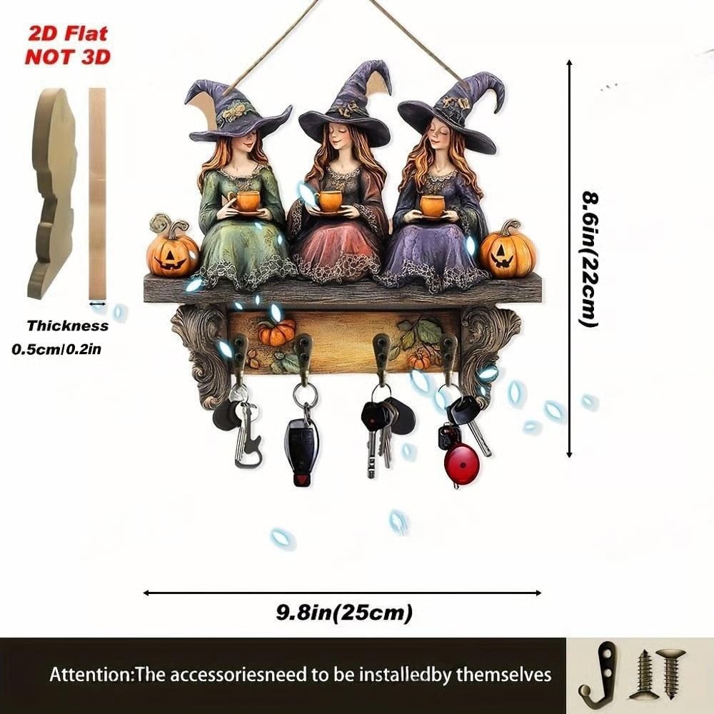 🎃2025 Halloween Häxa Nyckelring Trä Väggdekoration