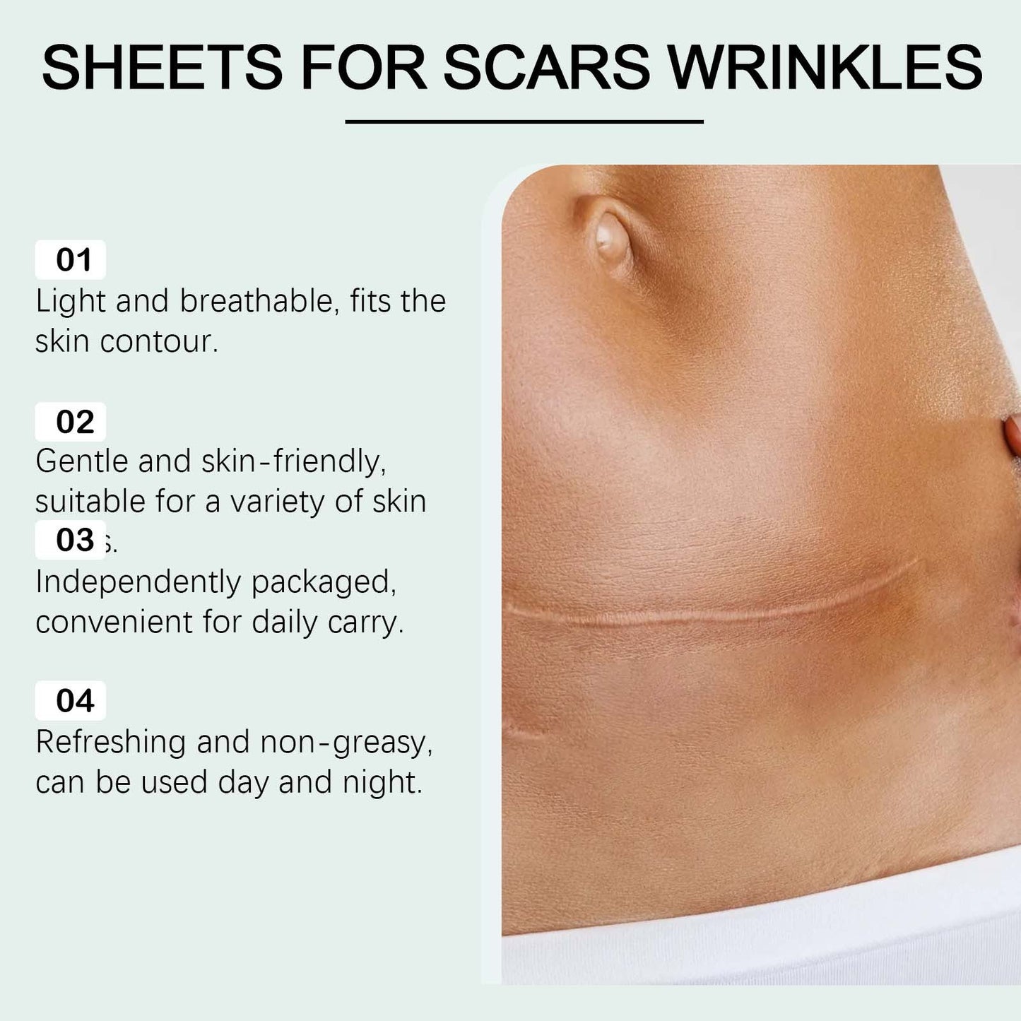 Dual Action Real Deep Collagen Sheets For Både Rynkeutjevning Og Falming Av Nye Eller Gamle Arr