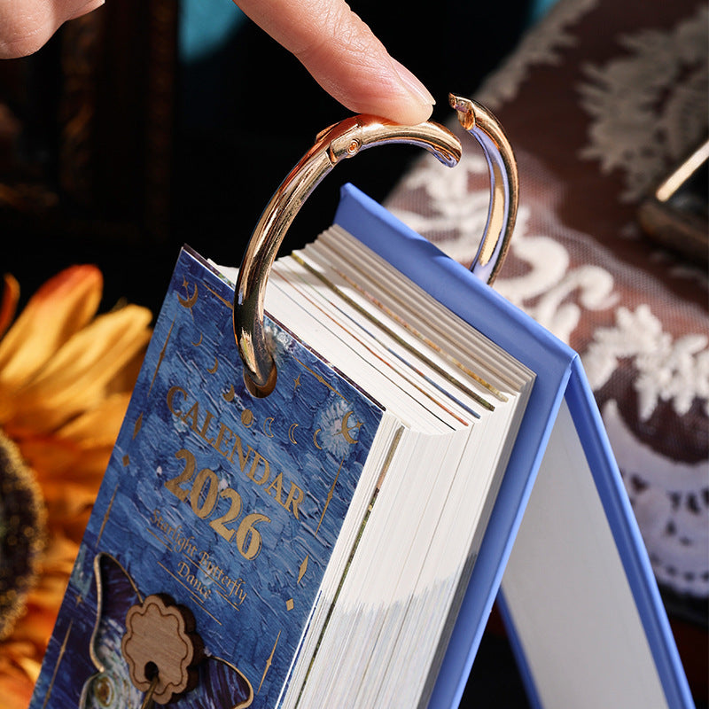 2026 Vintagekalender i europeisk stil med oljemaleri og sommerfuglanhen