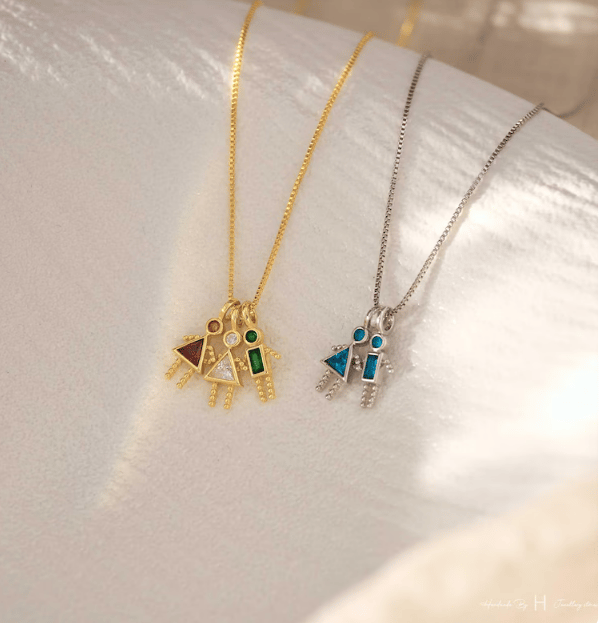 ✨Barnhänge med födelsesten, triangelhalsband för flickor, familjehalsband