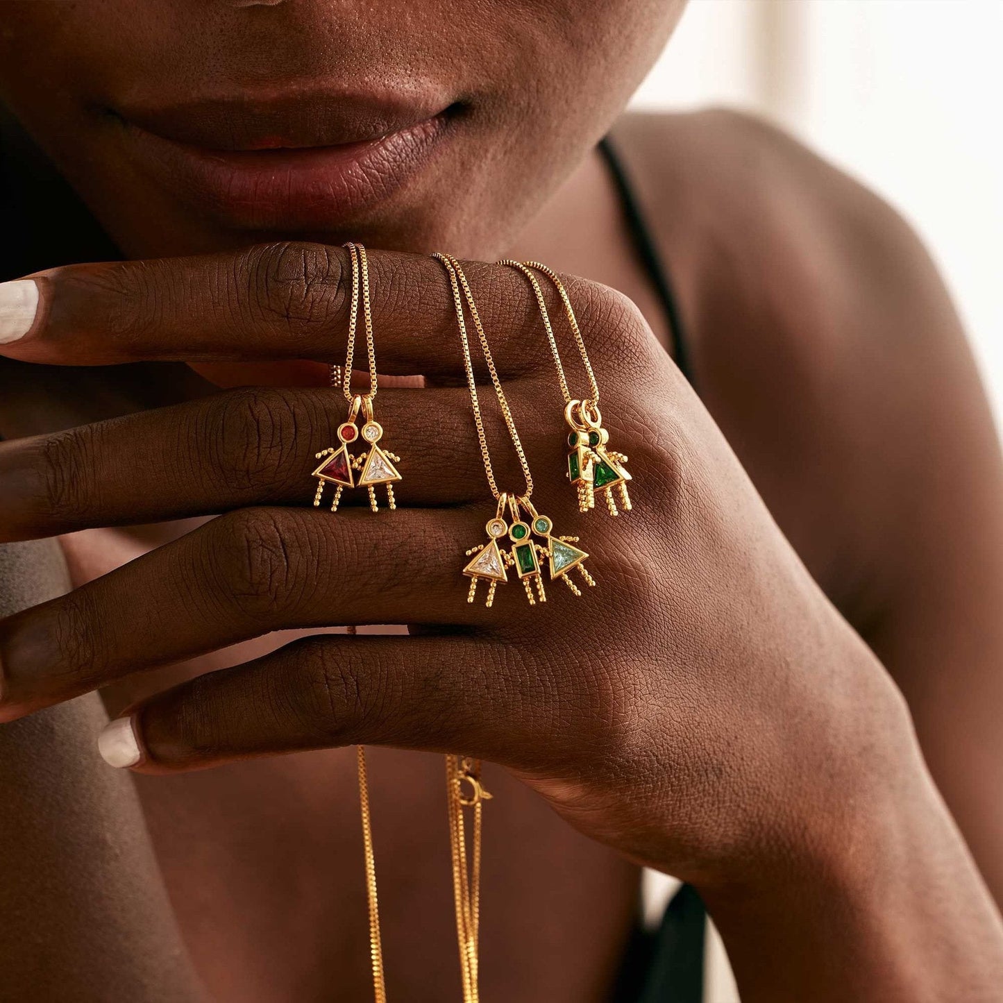 ✨Barnhänge med födelsesten, triangelhalsband för flickor, familjehalsband