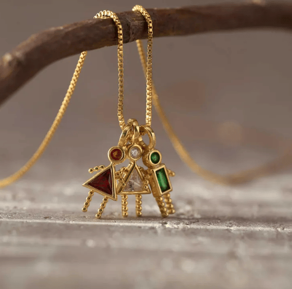 ✨Barnhänge med födelsesten, triangelhalsband för flickor, familjehalsband