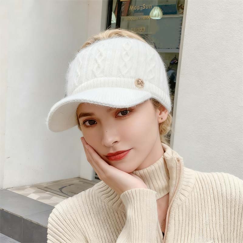 Høst- og vinterhatt med varm strikket hestehale for kvinner