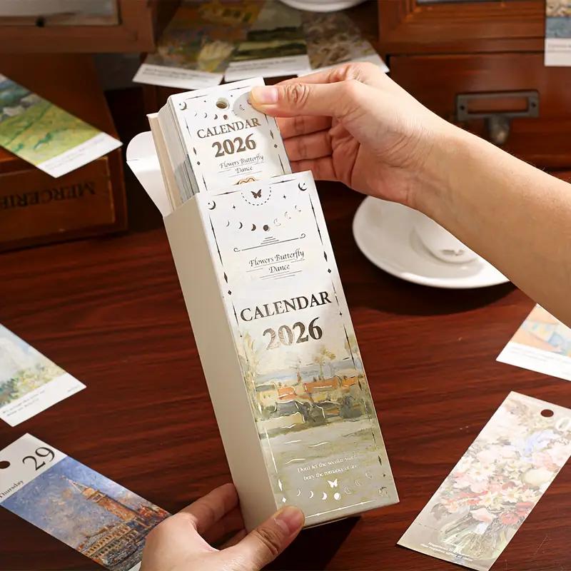 2026 Vintagekalender i europeisk stil med oljemaleri og sommerfuglanhen