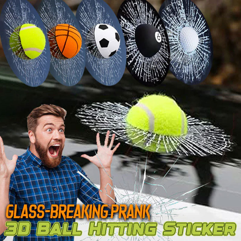 Klistremerke med 3D-ball som slår en glassknusende spøk