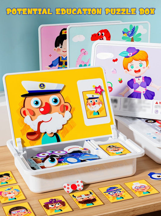 Magnetisk puslespill med ansiktsklær for barn, dobbeltsidig førskolepedagogisk læringsleke for bar