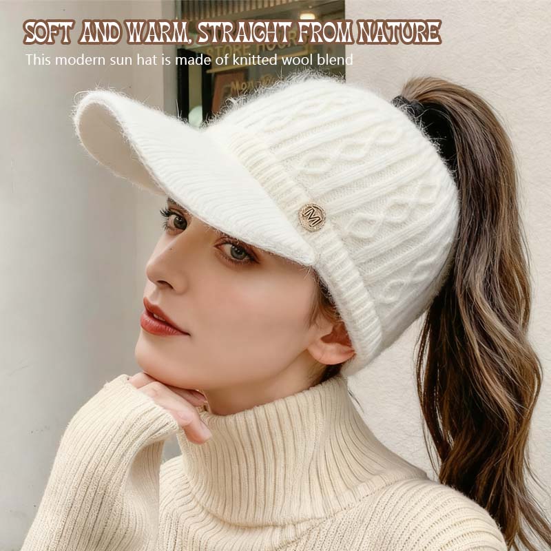 Høst- og vinterhatt med varm strikket hestehale for kvinner