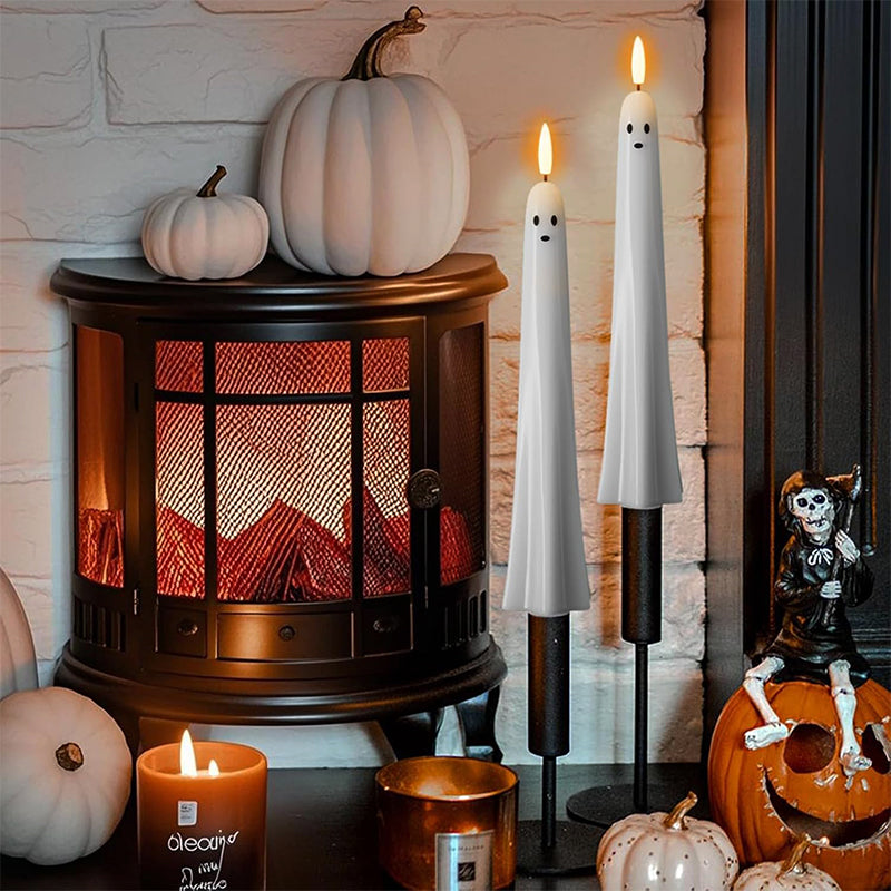 🎃👻 Fjernstyrt spøkelses-LED-lys med 3D-flamme 👻🎃