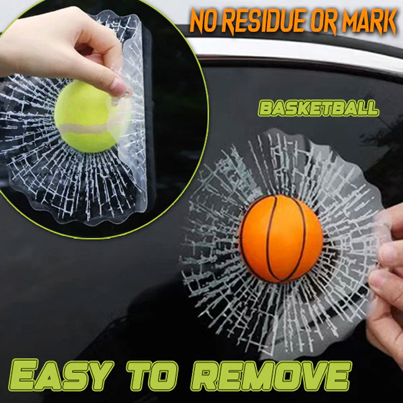 Klistremerke med 3D-ball som slår en glassknusende spøk