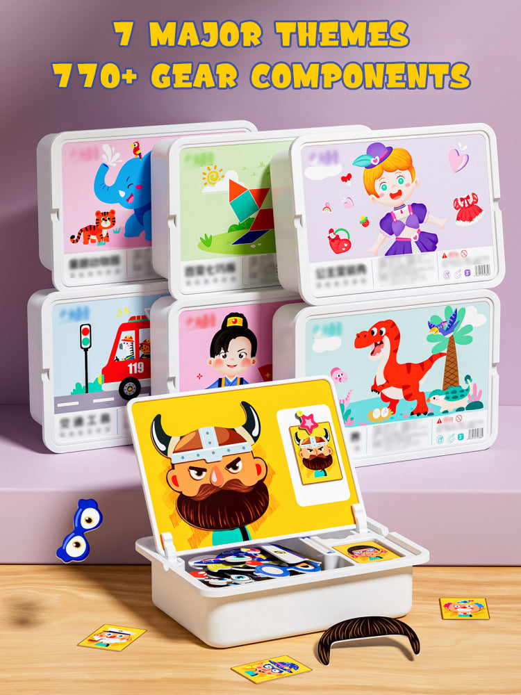 Magnetisk puslespill med ansiktsklær for barn, dobbeltsidig førskolepedagogisk læringsleke for bar