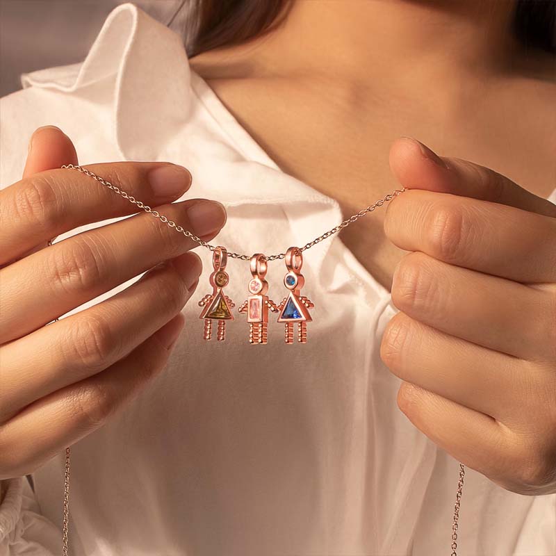 ✨Barnhänge med födelsesten, triangelhalsband för flickor, familjehalsband