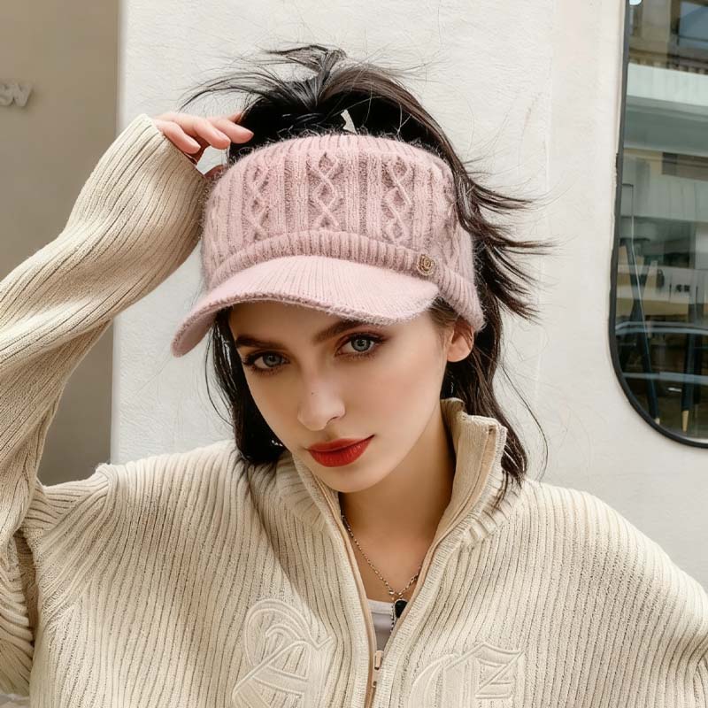 Høst- og vinterhatt med varm strikket hestehale for kvinner