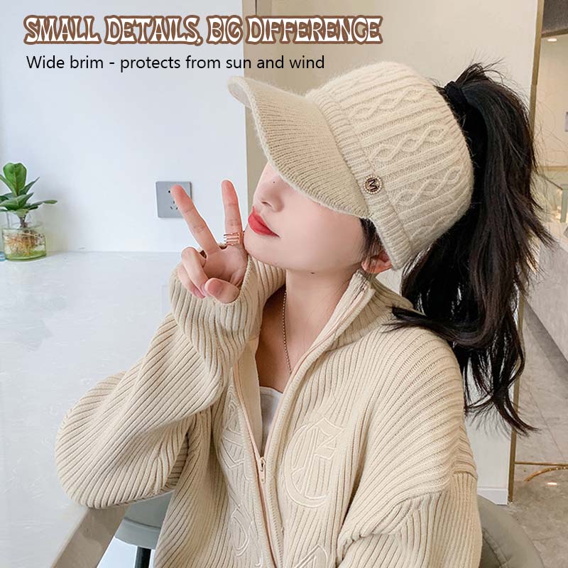 Høst- og vinterhatt med varm strikket hestehale for kvinner