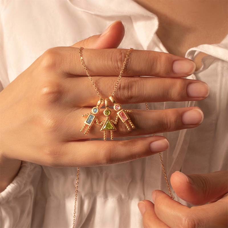 ✨Barnhänge med födelsesten, triangelhalsband för flickor, familjehalsband