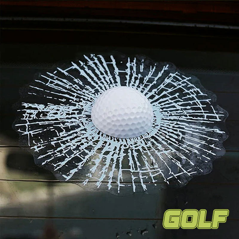 Klistremerke med 3D-ball som slår en glassknusende spøk