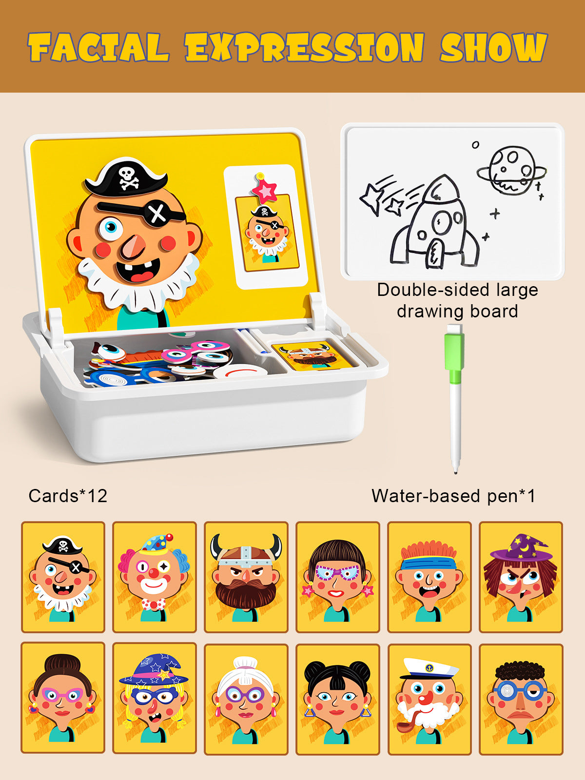 Magnetisk puslespill med ansiktsklær for barn, dobbeltsidig førskolepedagogisk læringsleke for bar