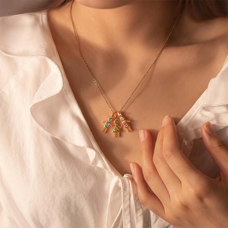 ✨Barnhänge med födelsesten, triangelhalsband för flickor, familjehalsband