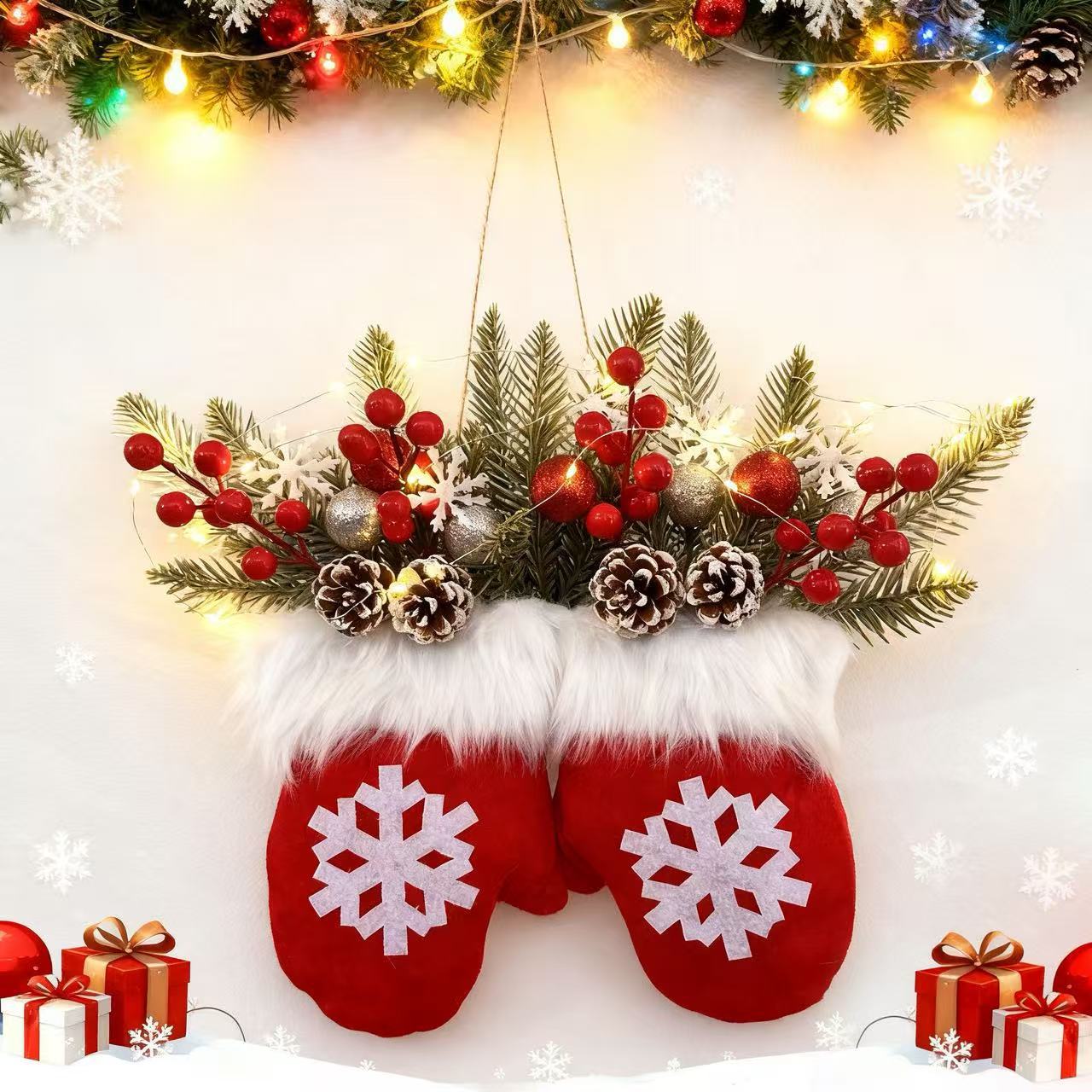 Glitrende julekrans med votte